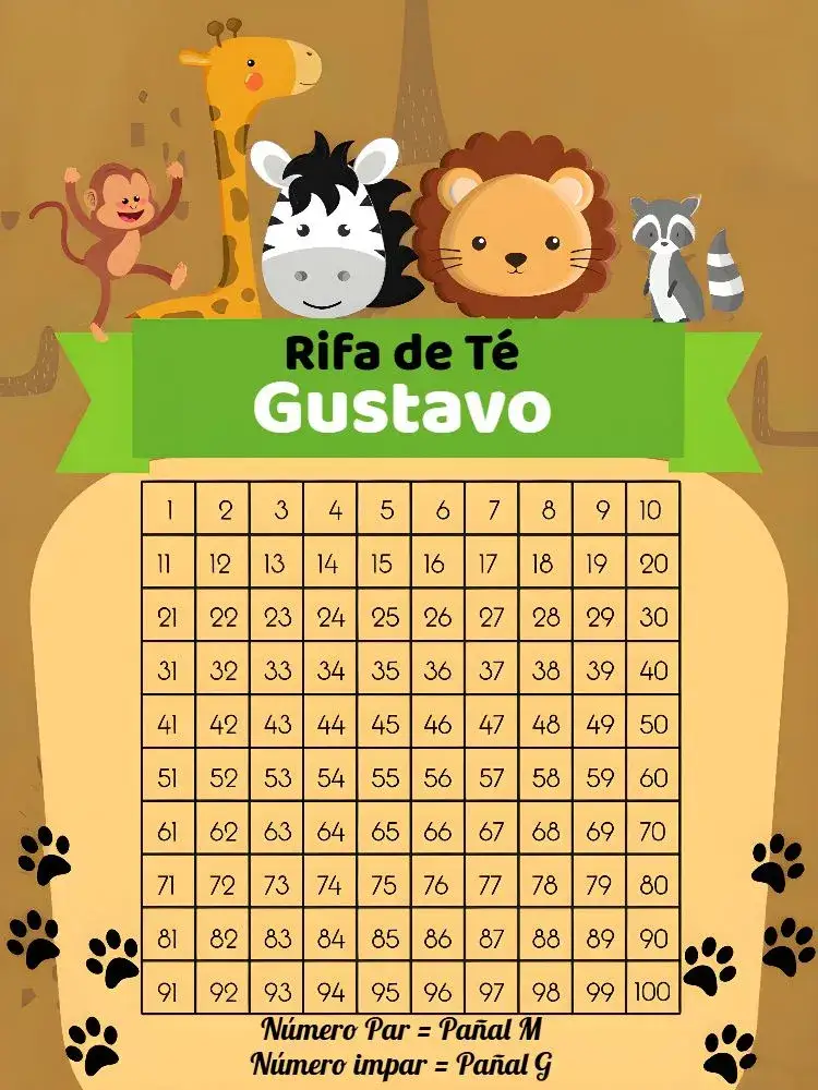 Invitación Té Rifa Safari Cha – tema Té Rifa selva, animales, colorido, divertido, tropical, moderno