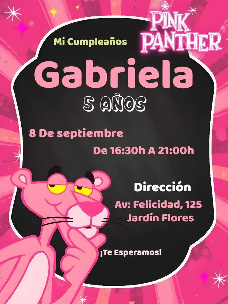 Invitación Pantera Rosa Verde
