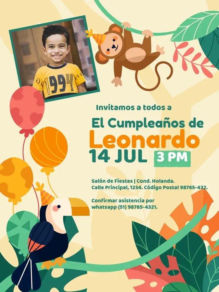 Invitación Tropical Infantil Niño