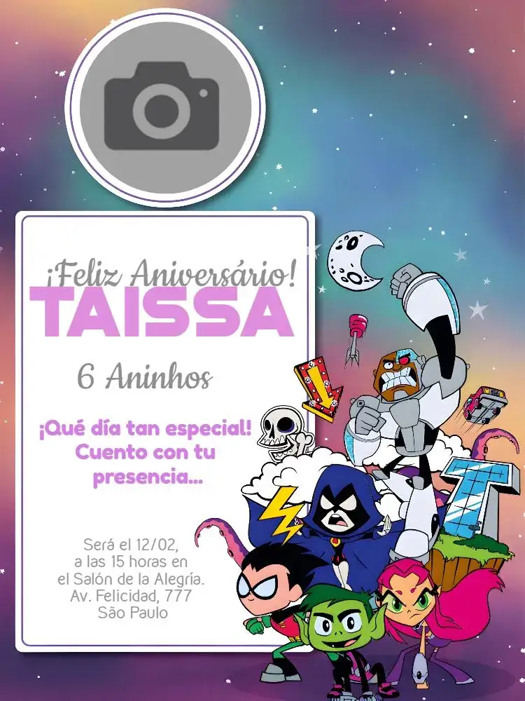 Invitación Jóvenes Titanes 6 Especial – tema Más buscados colorido, divertido, juvenil, temático, animado, moderno