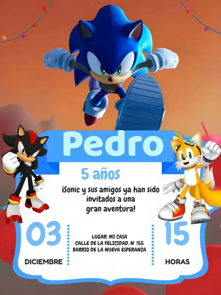 Invitación Sonic Blanco – tema Más buscados moderno, divertido, colorido, joven, temático