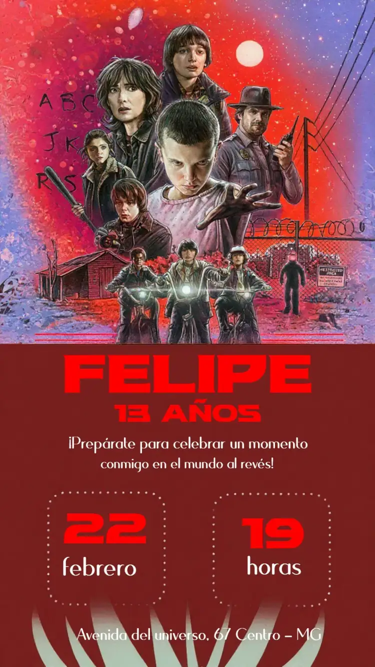 Invitación Stranger Things Rojo – tema Más buscados rojo, negro, moderno, temático, joven, divertido