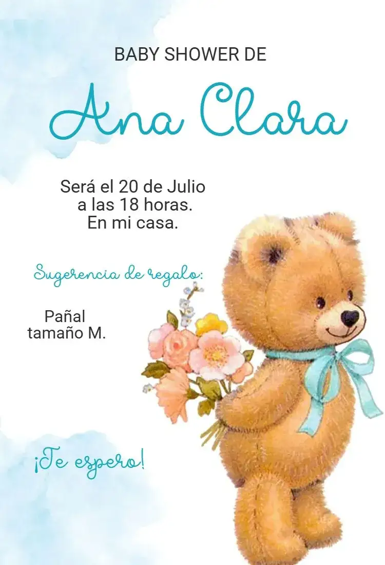 Invitación Invitación Baby Shower Osito – tema Baby Shower azul, oso de peluche, infantil, divertido, tierno, moderno