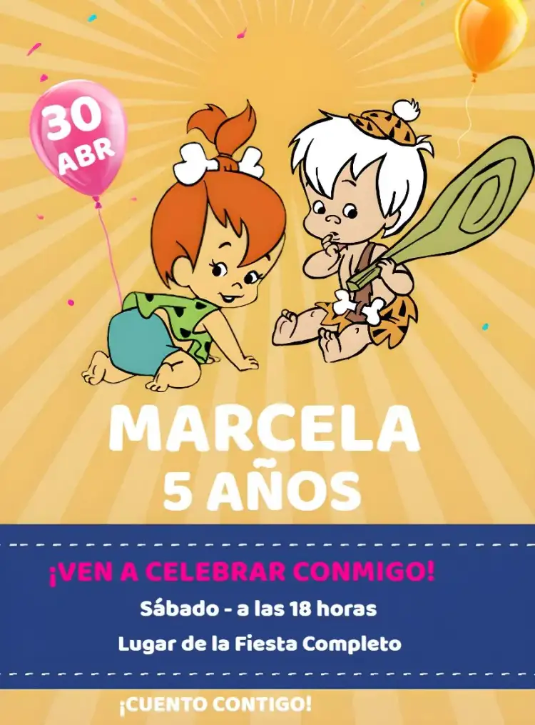 Invitación Pedrita Y Bambam Rosa – tema Cumpleaños Infantil rosa, prehistórico, colorido, divertido, infantil, temático