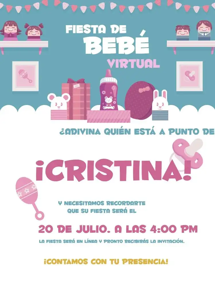 Invitación Tarjeta De Baby Shower Virtual Delicada – tema Tarjeta delicado, infantil, verde, lúdico, juguetes, claro