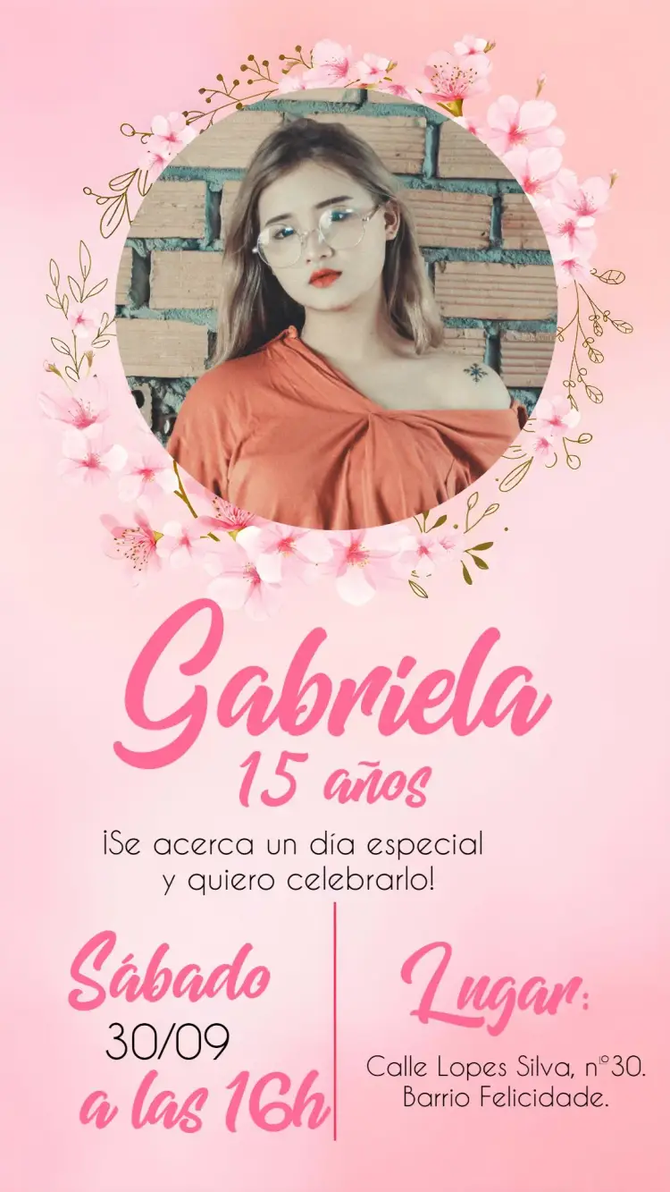 Invitación 15 Años Floral Con Foto Rosa