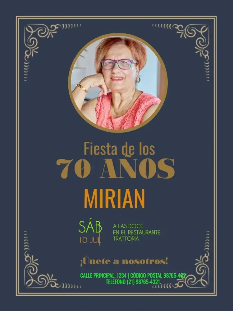 Invitación 70 Años Con Foto Clásico – tema 15 años elegante, clásico, dorado, beige, minimalista, sutil