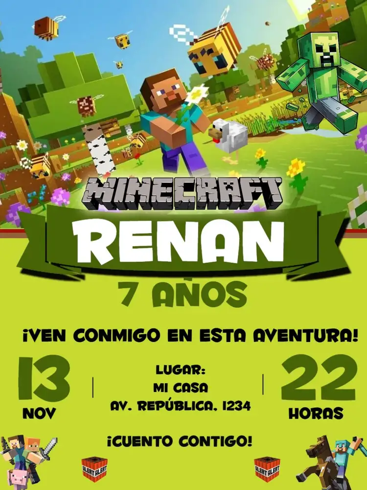 Invitación Minecraft Negro – tema Más buscados Minecraft, negro, moderno, divertido, temático, estilo block