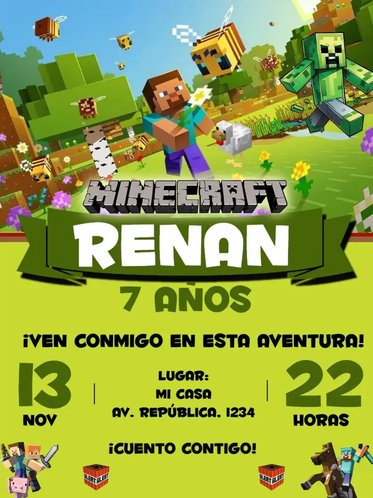 Invitación Minecraft Negro editable y personalizable