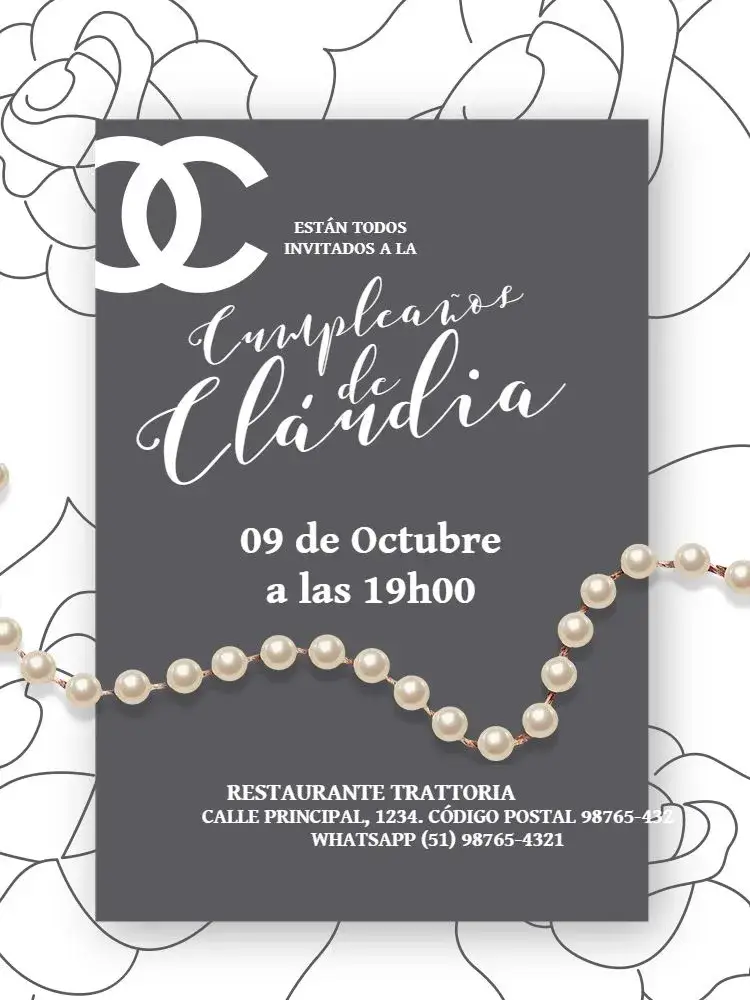 Invitación Mujer Adulta Chanel Perlas Fiesta