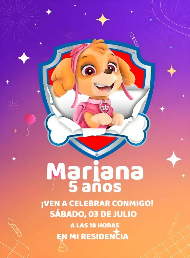 Invitación Skye Rosa Patrulla Canina Chica