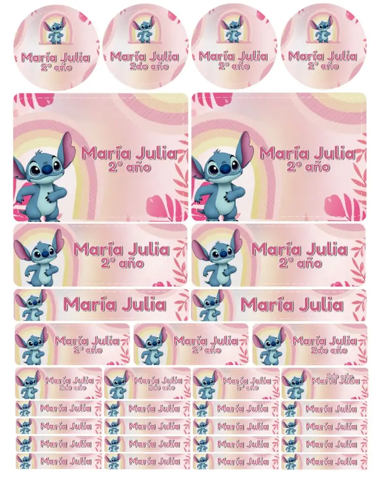 Invitación Etiqueta Escolar Stitch Angel editable y personalizable