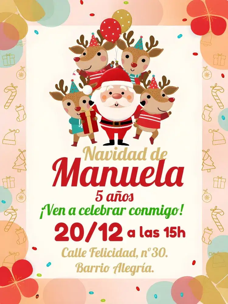Invitación Navidad Nueva – tema Fechas Conmemorativas rojo, dorado, verde, festivo, moderno, alegre