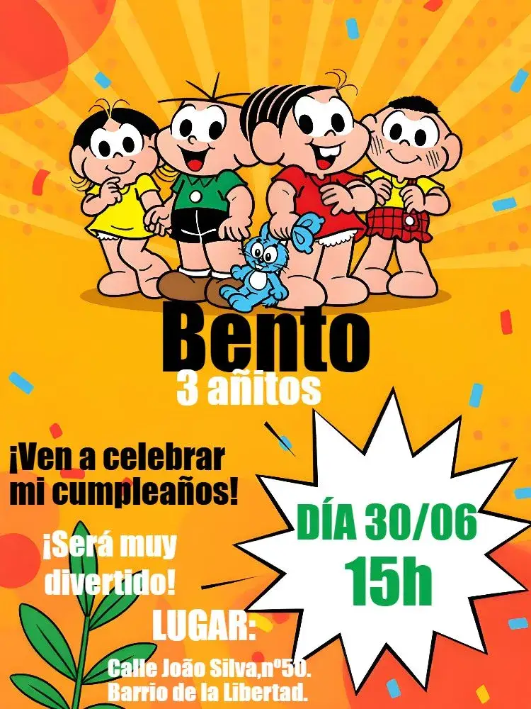 Invitación Turma De Mónica Magali editable y personalizable