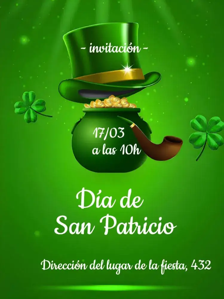 Invitación Día De San Patricio Tradición – tema Fechas Conmemorativas verde, dorado, tradiciones irlandesas, fiesta, celebración, diversión