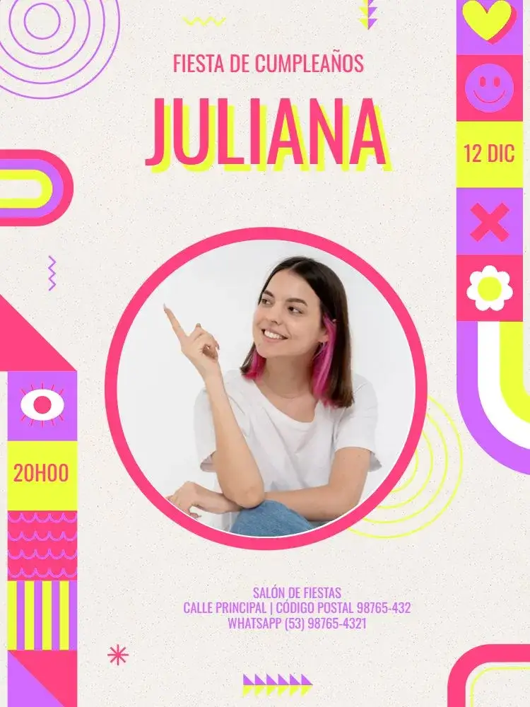 Invitación Joven Femenino Divertido Claro – tema Cumpleaños Infantil joven, femenino, colorido, divertido, moderno, alegre