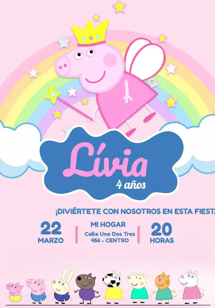 Invitación Peppa Pig Hada Infantil – tema Más buscados rosa, mágico, lúdico, infantil, colorido