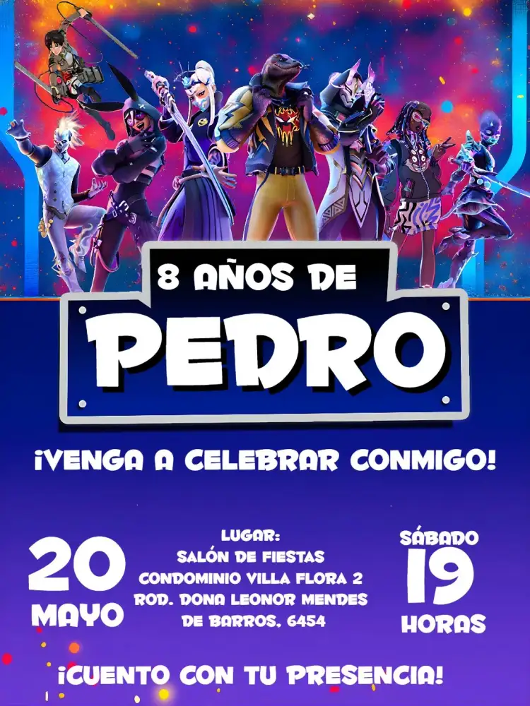 Invitación Fortnite Azul – tema Más buscados moderno, divertido, juegos, colorido, temático