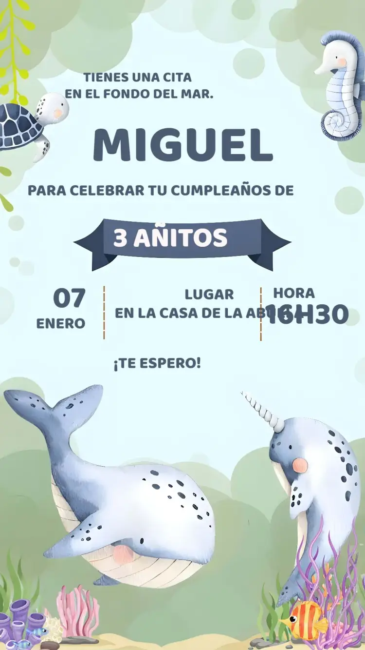 Invitación Fondo Del Mar Acuarela Pececillos