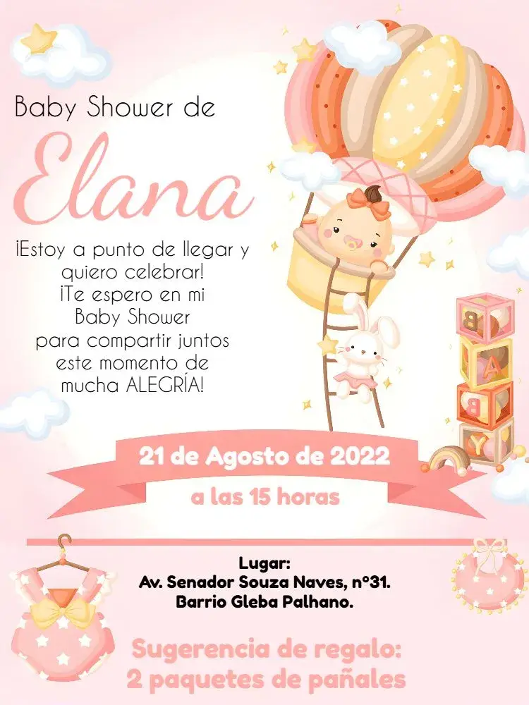 Invitación Baby Shower Niña Globo Aerostático