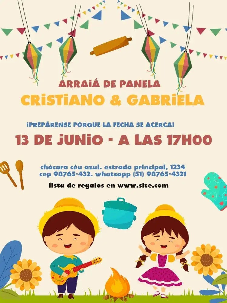 Invitación Charraiá De Panela Fiesta Junina – tema Té Rifa floral, divertido, colorido, junino, vintage, alegre