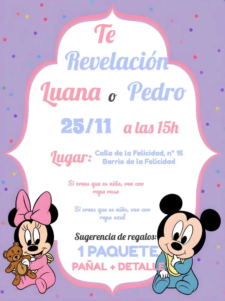 Chá de Revelación Mickey y Minnie Rosa
