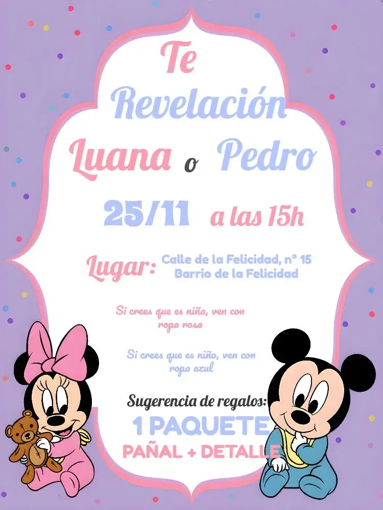 Invitación Chá de Revelación Mickey y Minnie Rosa