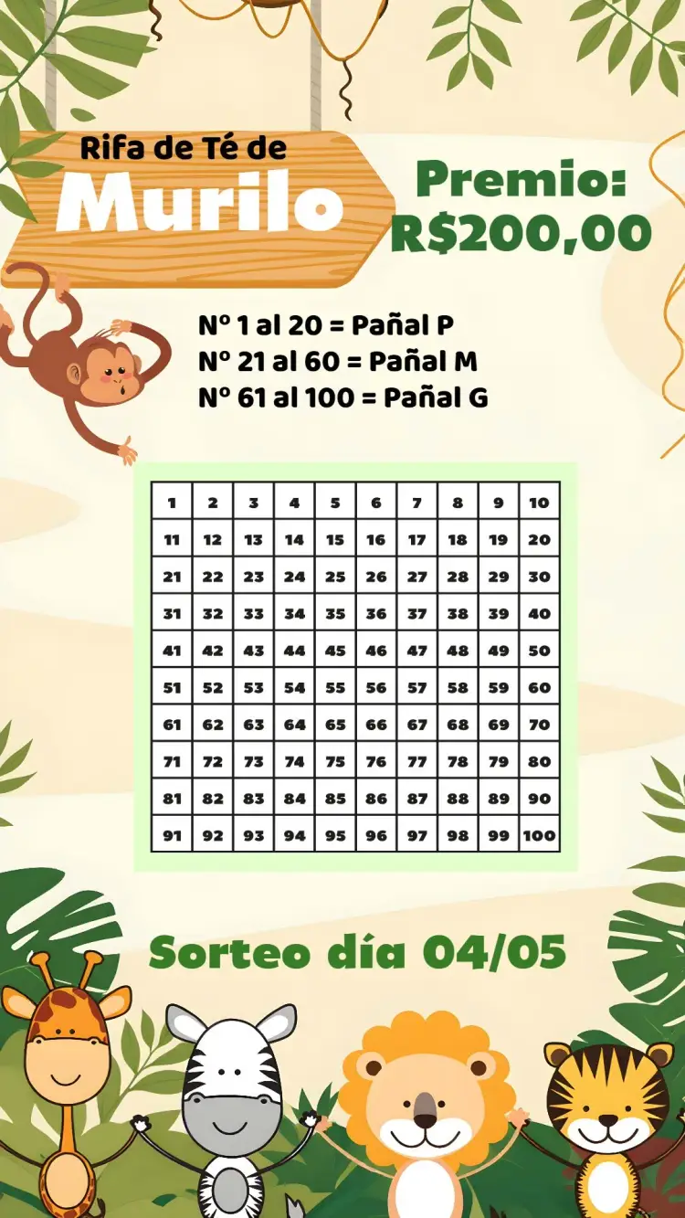 Invitación Té Rifa Safari Cebra