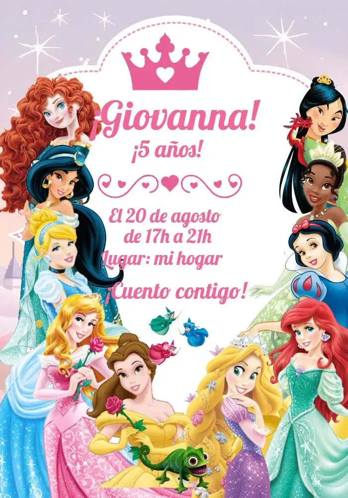 Invitación Princesas De Disney Corona – tema Más buscados colorido, fantasía, mágico, princesas, coronas, brillo