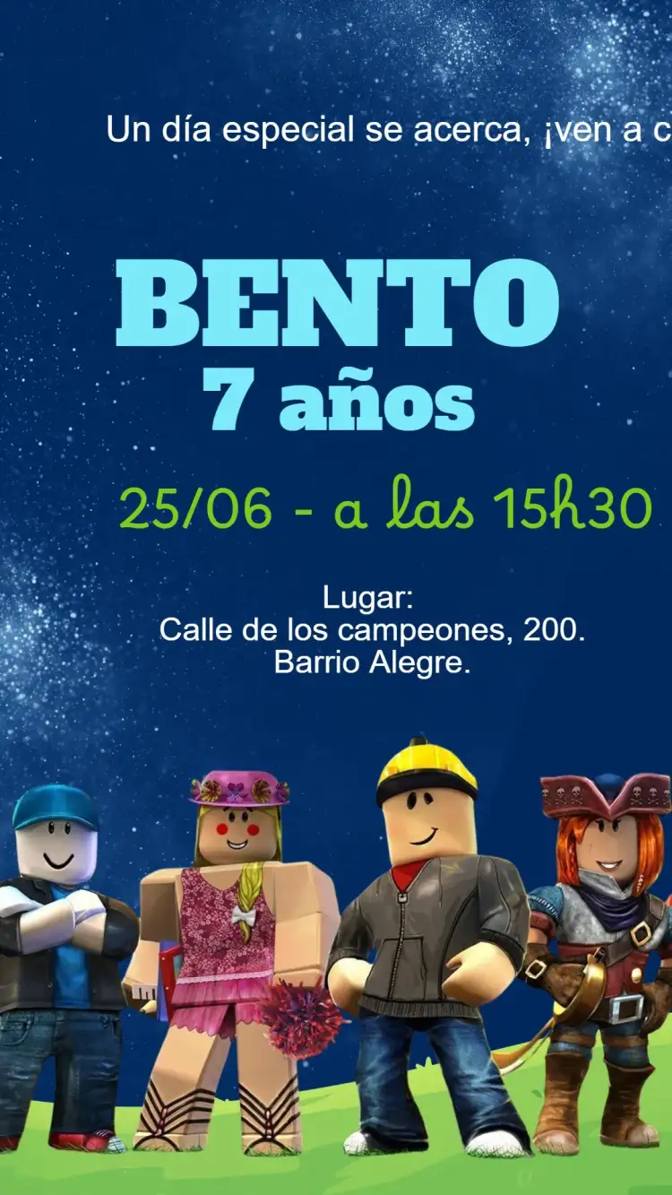 Invitación Invitación digital de Roblox – tema Cumpleaños Infantil azul, juegos, diversión, aventura, colorido