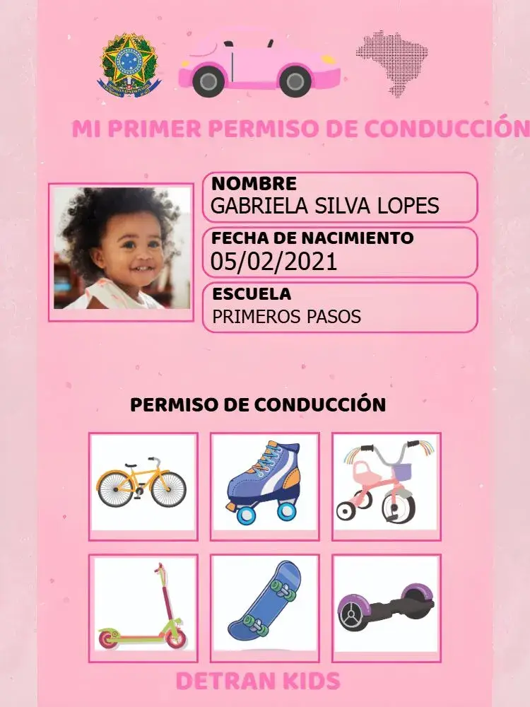 Invitación Carné de conducir Infantil Niña Pedagógico