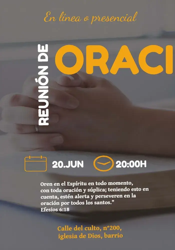 Invitación Reunión De Oración Iglesia Preto – tema Bautismo moderno, minimalista, elegante, religioso, clean