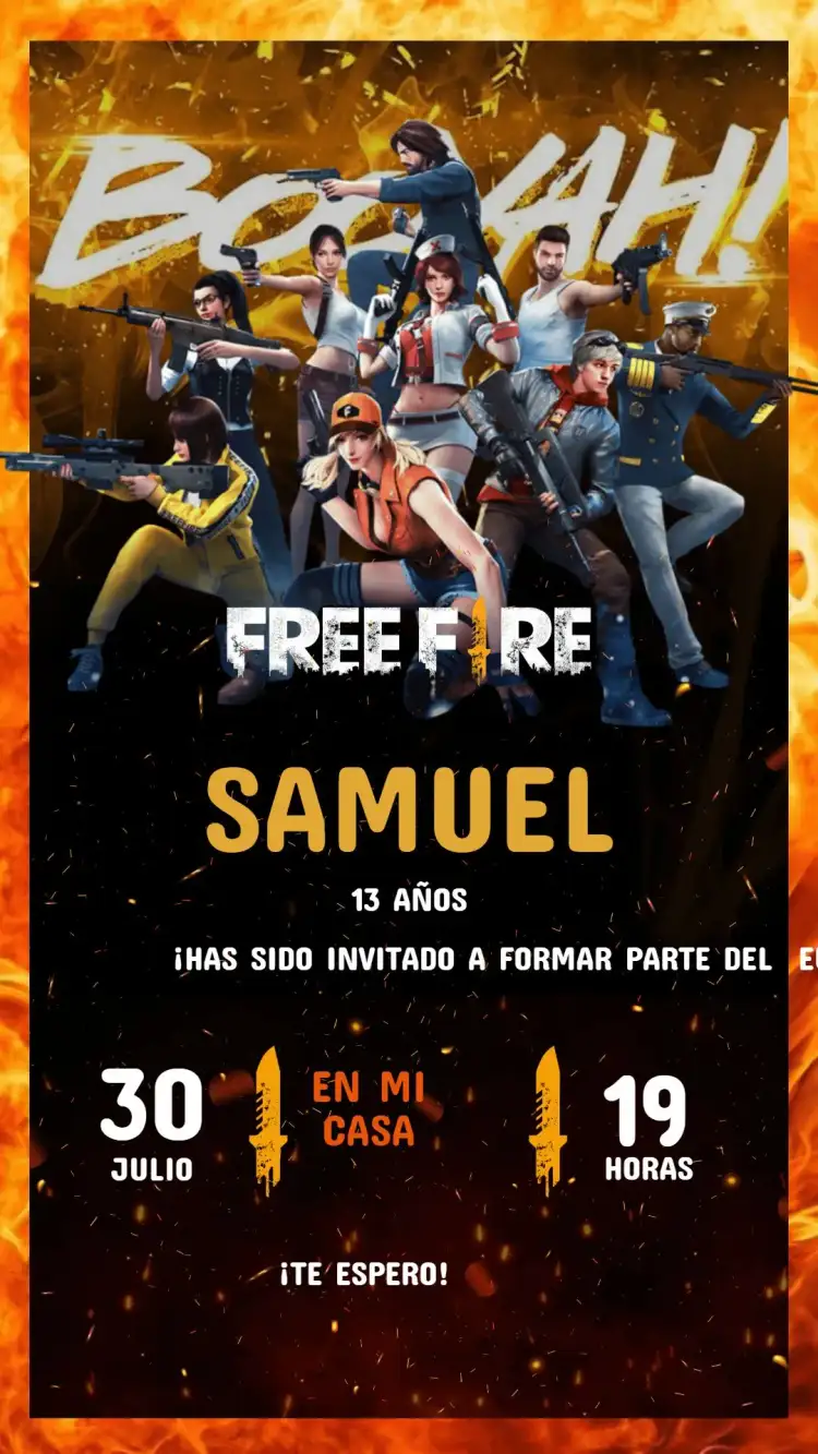Invitación Digital Cumpleaños Free Fire Para Editar