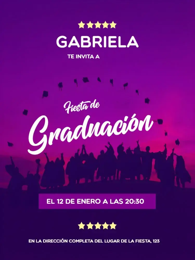 Invitación Graduación Lila editable y personalizable