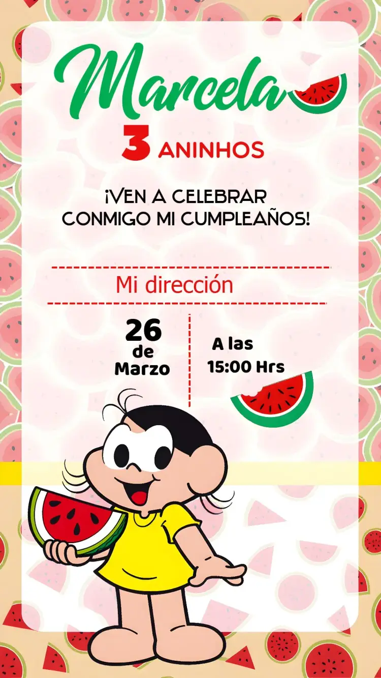 Invitación Magali Melancia editable y personalizable