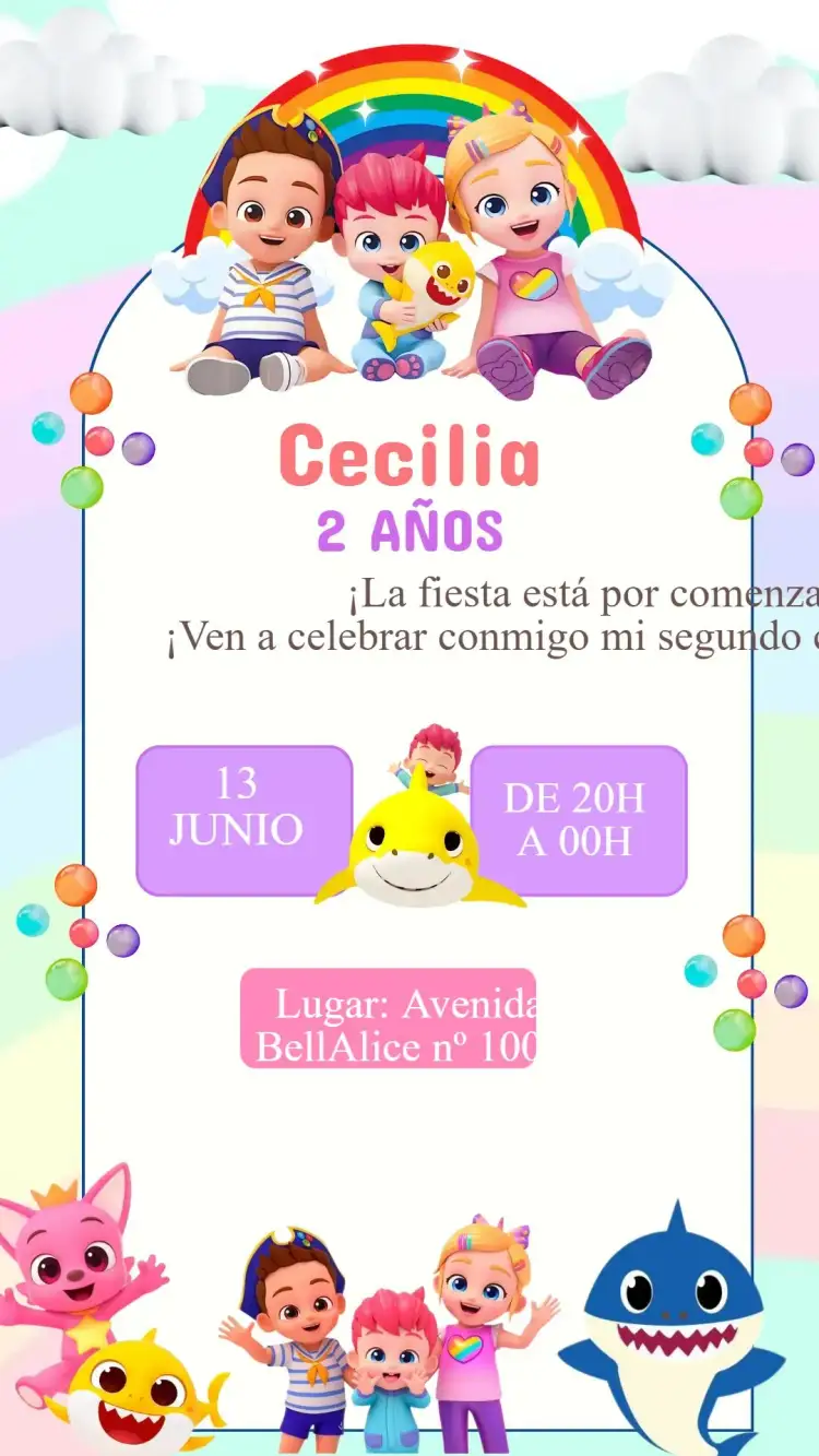 Invitación Invitación Cumpleaños Bebé Finn – tema Cumpleaños Infantil colorido, lúdico, divertido, suave, ilustraciones infantiles
