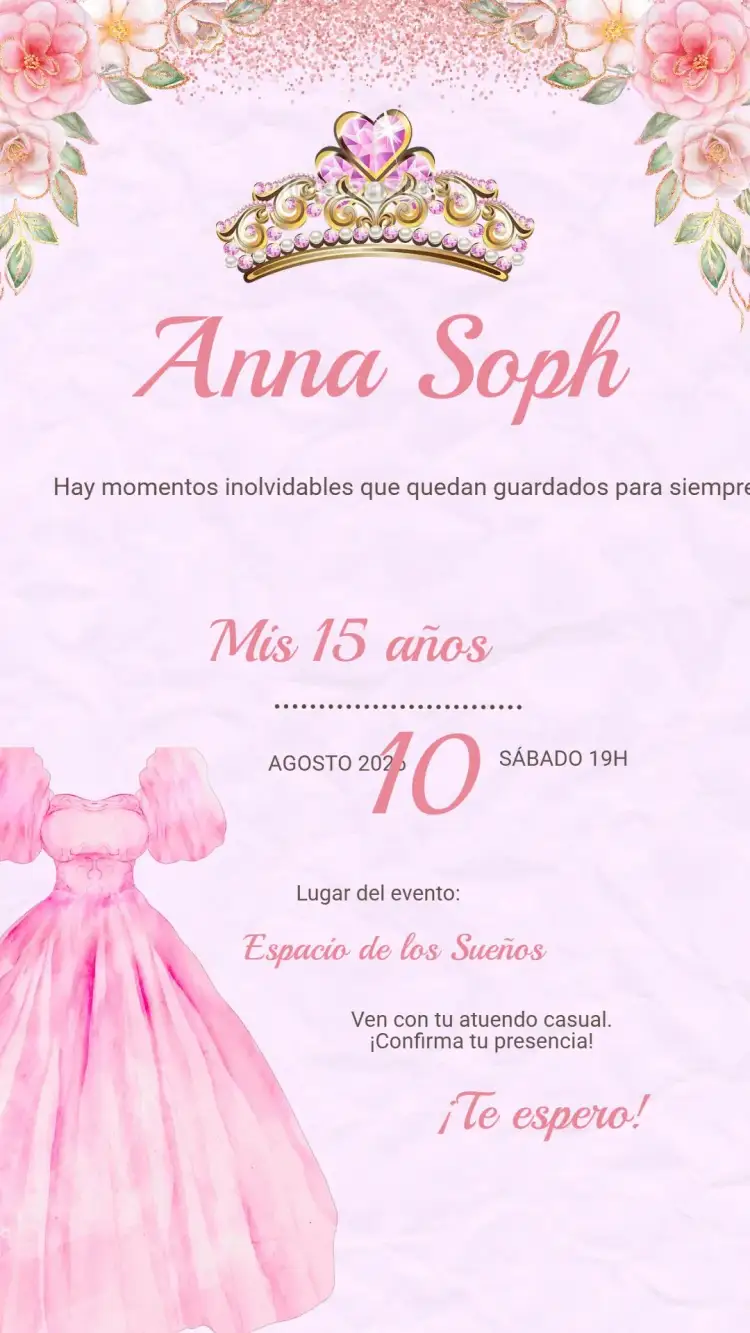 Invitación Invitación Digital Cumpleaños 15 Años Rosa – tema Cumpleaños rosa, moderno, elegante, femenino, joven