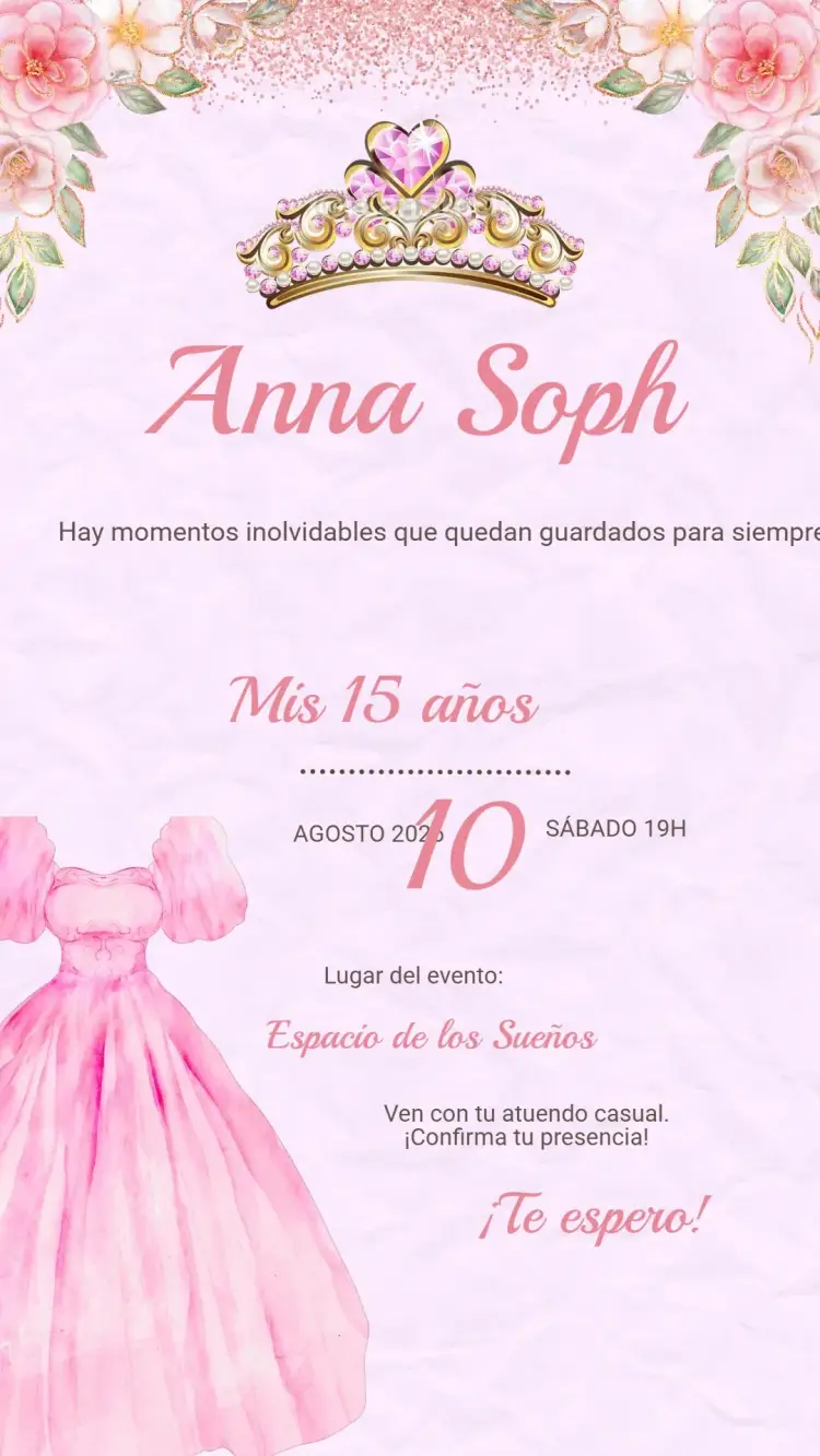 Invitación Digital Cumpleaños 15 Años Rosa