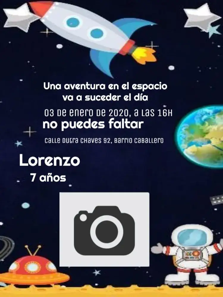 Invitación Astronauta Cohete Digital – tema Cumpleaños Infantil espacial, colorido, divertido, moderno, ilustrativo