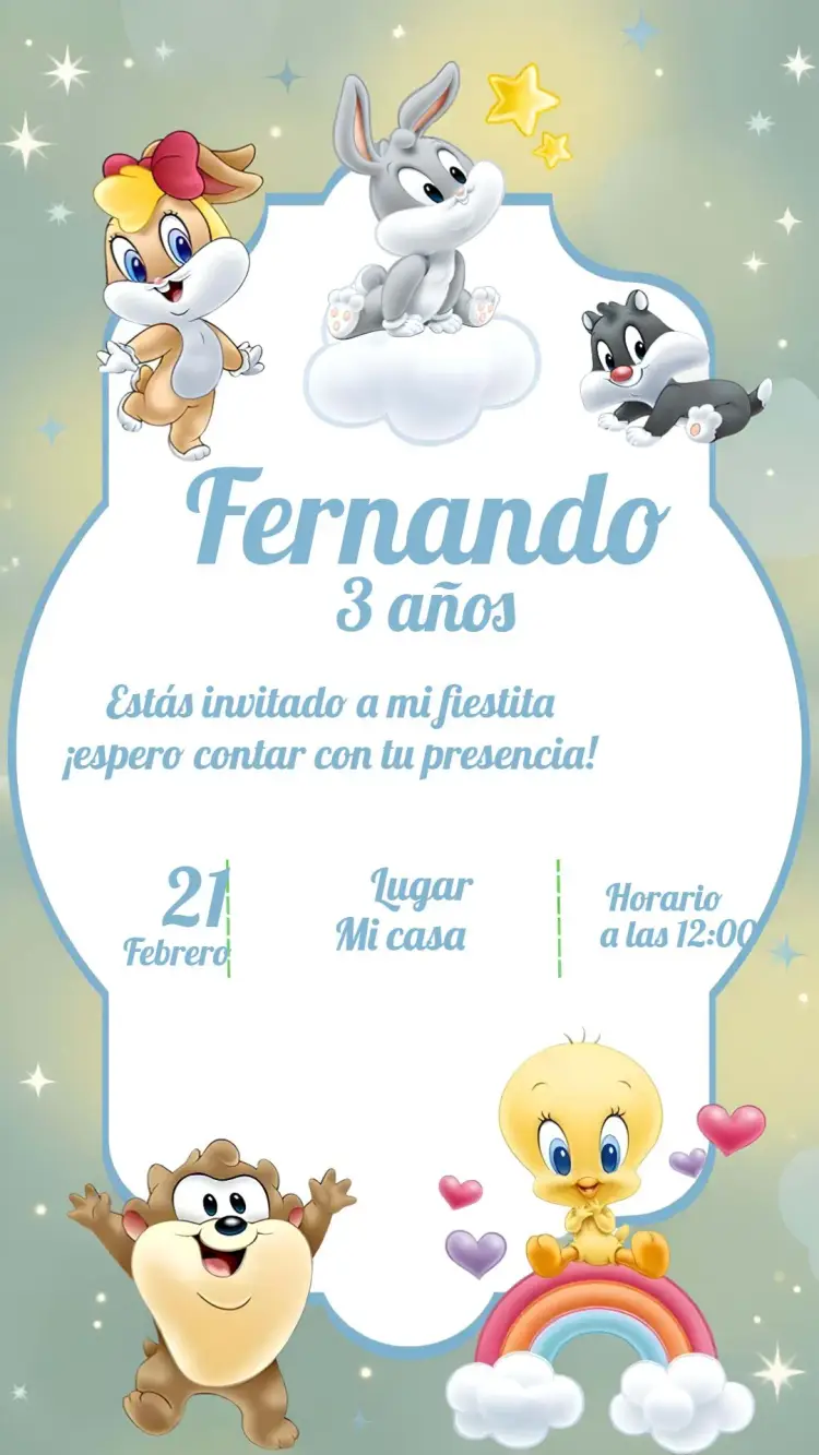 Invitación Looney Tunes Baby Infantil