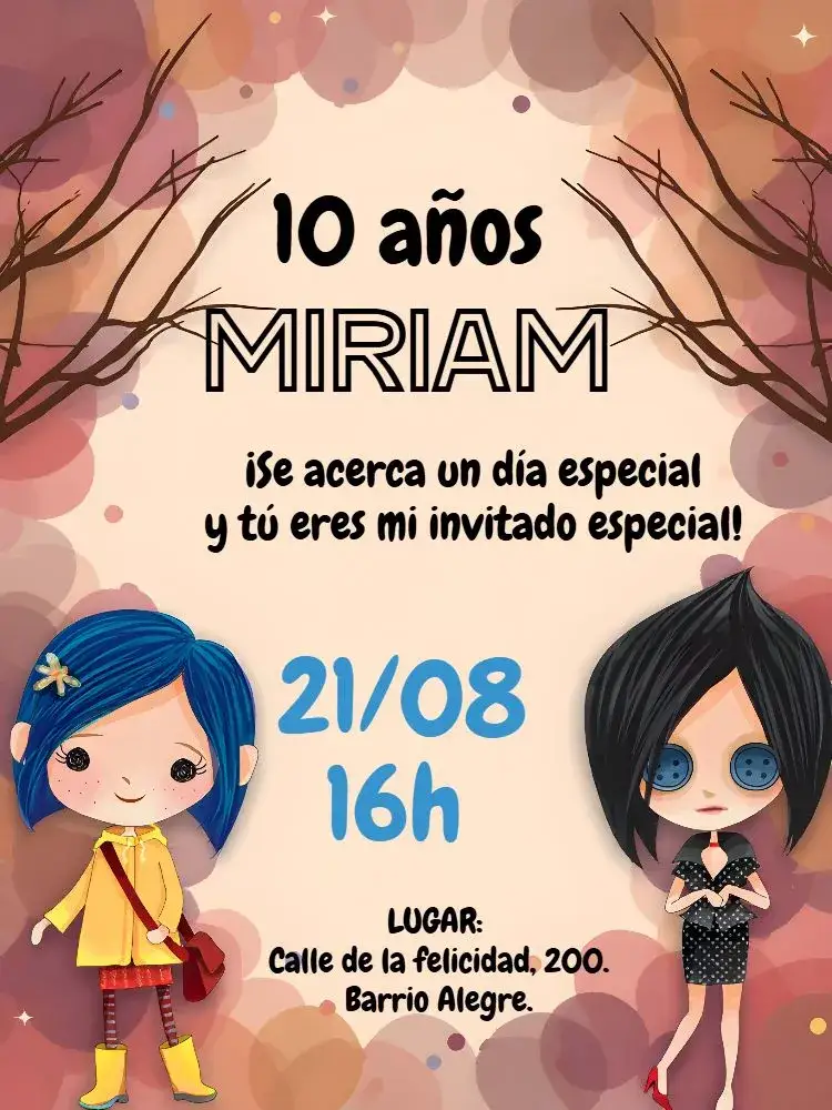 Invitación Coraline – tema Más buscados fantasía, animación