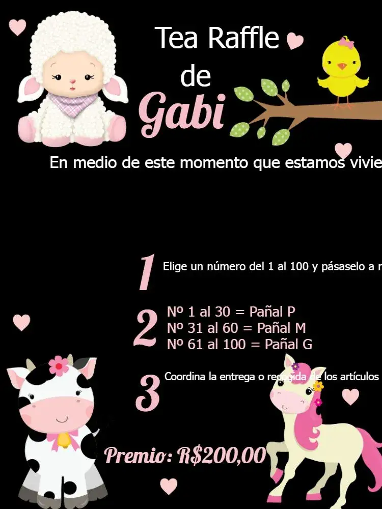 Invitación Té Rifa Granja Rosa – tema Té Rifa rosa y negro, animales de la granja, vintage, ilustración infantil, fiesta temática, diseño alegre