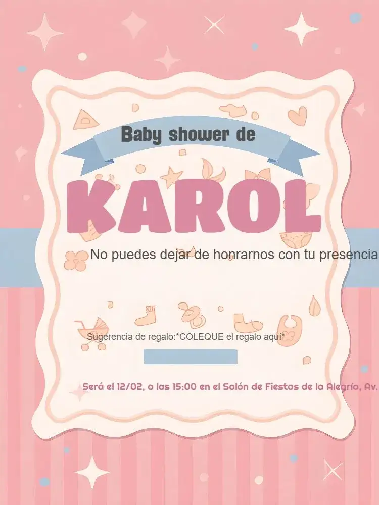 Invitación Baby Shower Niña Bebé – tema Baby Shower rosa, rayas, lúdico, delicado, infantil, marino