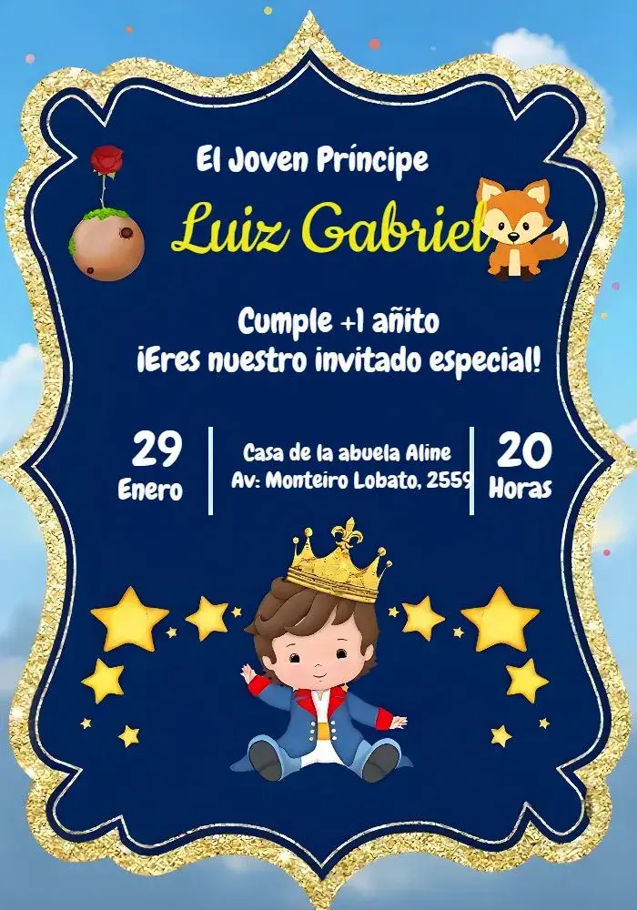 Invitación Pequeño Príncipe Niño Glitter Zorro