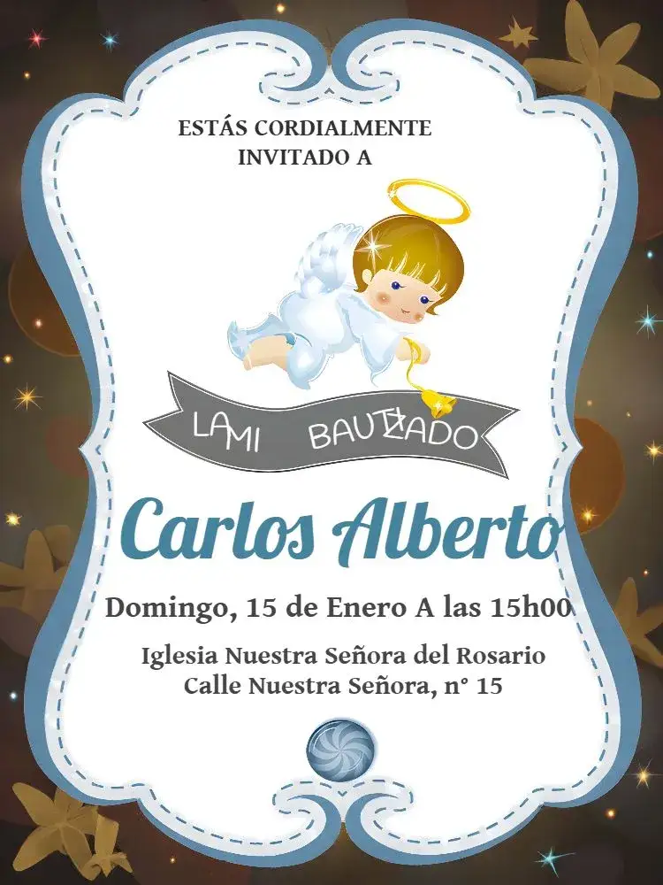 Invitación Temática del Bautizo – tema Bautismo angelitos, azul y blanco, minimalista, delicado, infantil