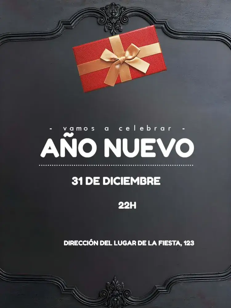 Invitación Año Nuevo Dorado – tema Fechas Conmemorativas dorado, negro, moderno, elegante, minimalista