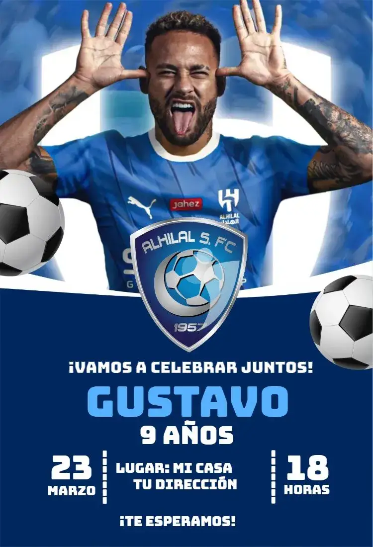 Invitación Al-hilal 2 – tema Cumpleaños fútbol, moderno, vibrante, temático, colorido