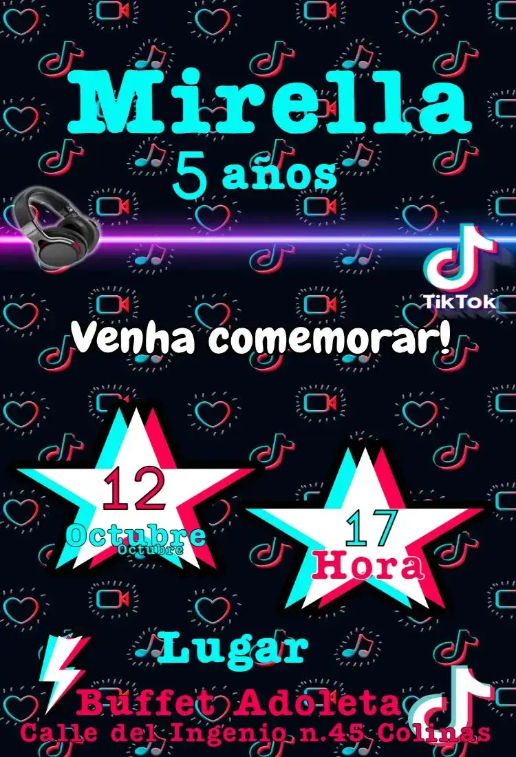Invitación Invitación Digital TikTok – tema Cumpleaños Infantil colorido, divertido, moderno, jovial, temático