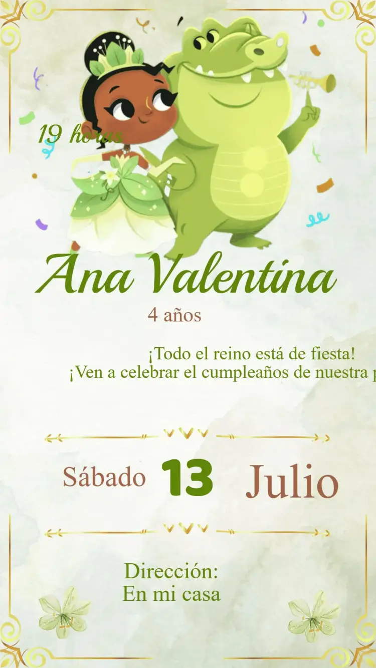 Invitación Cumpleaños Princesa Tiana y el sapo