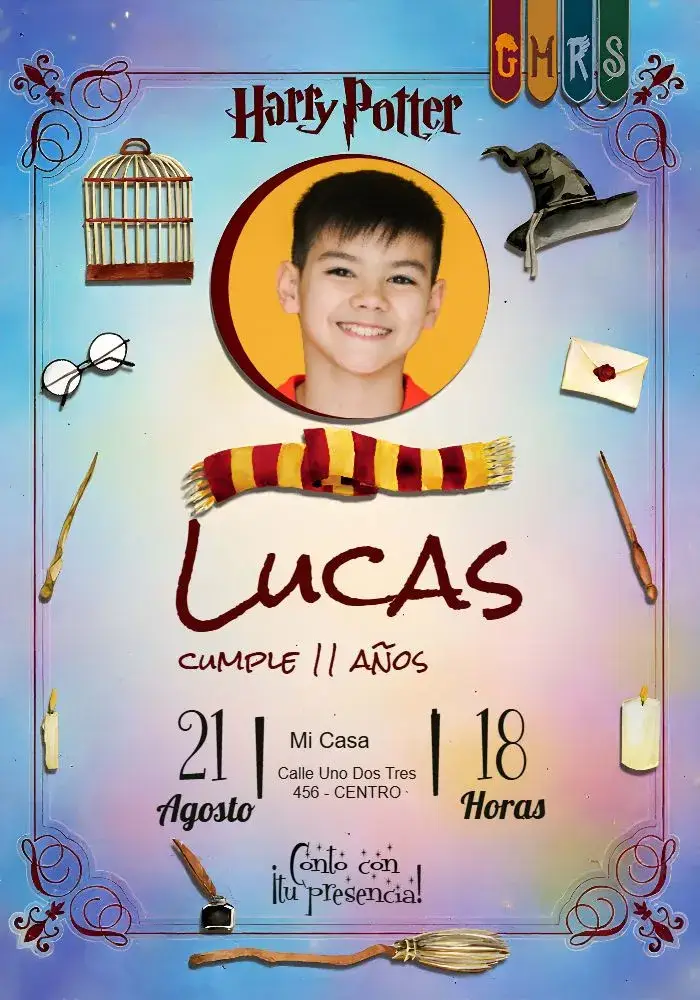 Invitación Harry Potter Con Foto Niño